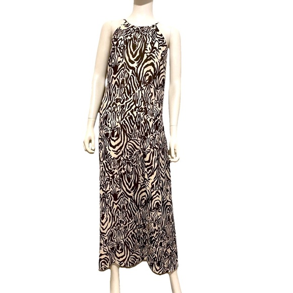 Lilly Pulitzer Dresses & Skirts - Lilly PULITZER White Brown Angel Maxi Halter Dress Sz S Zebra Animal Print Beach
